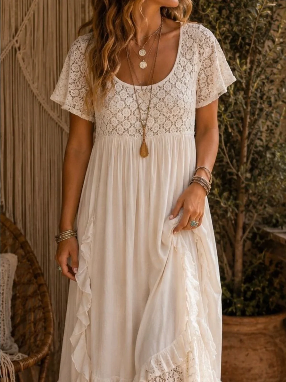 Boho Lace Bodice Maxi Dress in Cream-Free People Bring the Romance Dress